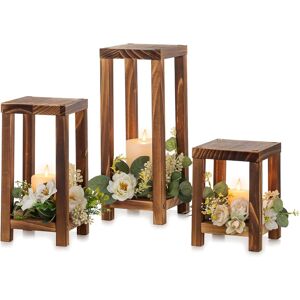 Nuptio Wooden Candle Lanterns Rustic: 3 Pcs Pillar Candles Wood Candle Holders Nuptio Wooden Candle Lanterns Rustic: 3 Pcs Pillar Candles Wood Candle Holders