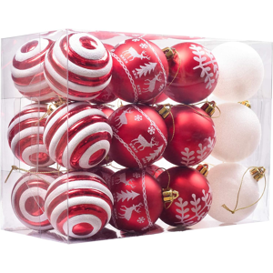 Branded 24pcs 6cm Shatterproof Christmas Baubles - Traditional Red And White Christmas B Branded 24pcs 6cm Shatterproof Christmas Baubles - Traditional Red And White Christmas B