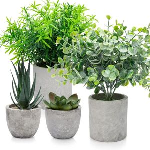 Elecoutek 4 Set Artificial Plants Indoors In Pots, Plastic Fake Plants Potted, Eucalyptus Elecoutek 4 Set Artificial Plants Indoors In Pots, Plastic Fake Plants Potted, Eucalyptus