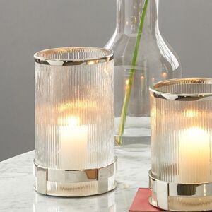 Pacific Lifestyle Ribbed Clear Glass Hurricane Vase Silver Metal Textured Candle Holder Pacific Lifestyle Ribbed Clear Glass Hurricane Vase Silver Metal Textured Candle Holder