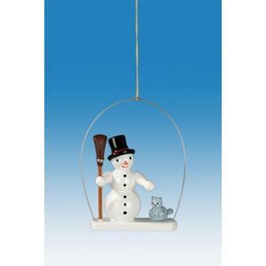 Kde-Kunstgewerbliche Drechslerei Ellmann Tree Trunk Snowman In Ring With Cat Height Approx. 6cm New Christmas Ornament Kde-Kunstgewerbliche Drechslerei Ellmann Tree Trunk Snowman In Ring With Cat Height Approx. 6cm New Christmas Ornament