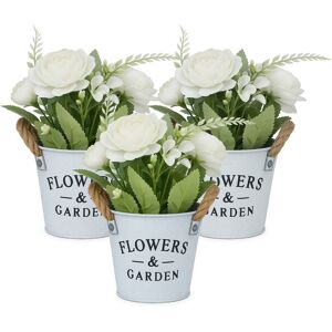 Relaxdays Artificial Flowers Set Of 3 Decorative Pot Plastic Faux Foliage Greenery White Relaxdays Artificial Flowers Set Of 3 Decorative Pot Plastic Faux Foliage Greenery White
