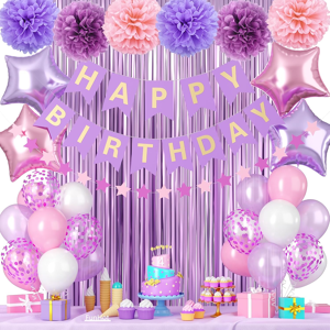 Does Not Apply Princess Birthday Decorations - Pink & Purple Balloons, Banner, Fringe Curtain, Does Not Apply Princess Birthday Decorations - Pink & Purple Balloons, Banner, Fringe Curtain,
