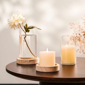 Nuptio Hurricane Glass Candle Holders: Clear Round Cylinder Vases With Wood Pla Nuptio Hurricane Glass Candle Holders: Clear Round Cylinder Vases With Wood Pla