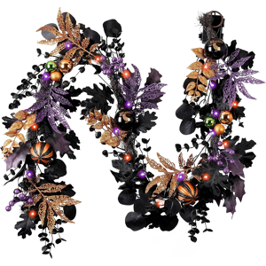 Branded 5 Feet Halloween Garland For Mantel With Lights, Pre-Lit Garland Decorations For Branded 5 Feet Halloween Garland For Mantel With Lights, Pre-Lit Garland Decorations For