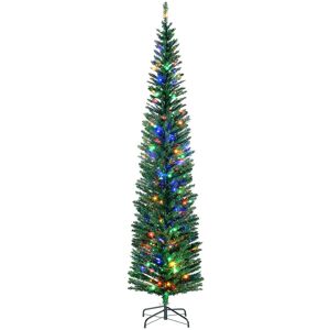 Homcom 7.5ft Artificial Pencil Christmas Tree With Colourful Lights, Steel Base Homcom 7.5ft Artificial Pencil Christmas Tree With Colourful Lights, Steel Base