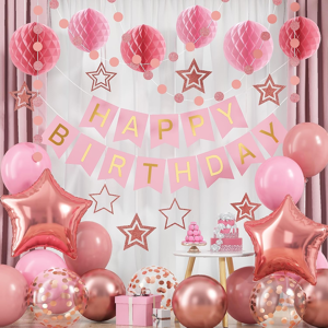 Does Not Apply Rose Gold Birthday Decorations, Pink Happy Birthday Banner With Rose Pink Balloo Does Not Apply Rose Gold Birthday Decorations, Pink Happy Birthday Banner With Rose Pink Balloo