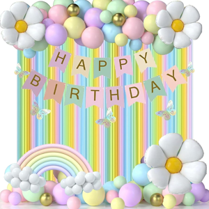 Does Not Apply Pastel Birthday Decoration - Pastel Colorful Balloons Garland Kit, Fringe Curtai Does Not Apply Pastel Birthday Decoration - Pastel Colorful Balloons Garland Kit, Fringe Curtai
