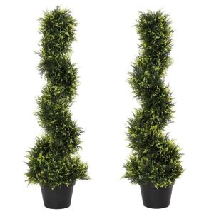 Outsunny Set Of 2 90cm/3ft Artificial Spiral Topiary Trees W/ Pot Fake Plant Outsunny Set Of 2 90cm/3ft Artificial Spiral Topiary Trees W/ Pot Fake Plant
