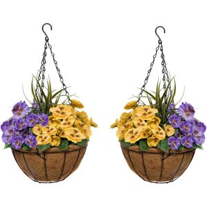 Greenbrokers 2x Artificial Hanging Baskets Yellow Purple Flowers Grasses, 50cm Greenbrokers 2x Artificial Hanging Baskets Yellow Purple Flowers Grasses, 50cm