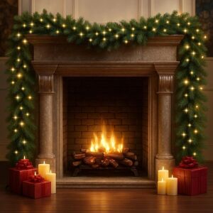 Branded 16.4ft/5m Christmas Garland Decoration With 100 Warm White Led Lights, Artificia Branded 16.4ft/5m Christmas Garland Decoration With 100 Warm White Led Lights, Artificia