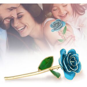 Long Stem Dipped 24k Gold Rose In Box With Stand (Light Blue Rose). Long Stem Dipped 24k Gold Rose In Box With Stand (Light Blue Rose).