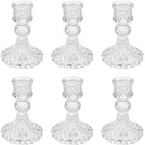 Glass Candlestick Holders Set Of 6, Clear Diamond Taper Candle Holders For2595 Glass Candlestick Holders Set Of 6, Clear Diamond Taper Candle Holders For2595