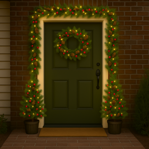 Marco Paul Outdoor Christmas Decoration Set 4pc Pre-Lit Luxury Xmas Garland Wreath Trees Marco Paul Outdoor Christmas Decoration Set 4pc Pre-Lit Luxury Xmas Garland Wreath Trees