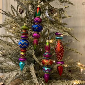 4x Multicoloured Finial Glass Christmas Tree Decorations Moroccan Gisela Graham 4x Multicoloured Finial Glass Christmas Tree Decorations Moroccan Gisela Graham