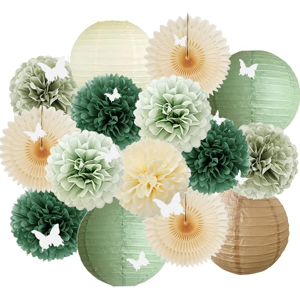 Does Not Apply Olive Sage Green Party Decorations Paper Lanterns Beige Fans Pom Poms With 3d Wh Does Not Apply Olive Sage Green Party Decorations Paper Lanterns Beige Fans Pom Poms With 3d Wh