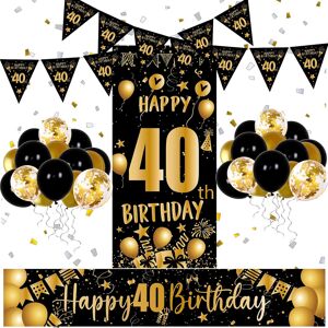 40th Birthday Decoration For Men Women, Happy 40th Brithday Banner, Black And Go 40th Birthday Decoration For Men Women, Happy 40th Brithday Banner, Black And Go