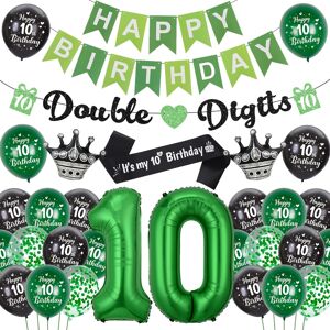 10th Birthday Decorations For Boys Girls - Green Happy Birthday Double Digits Ba 10th Birthday Decorations For Boys Girls - Green Happy Birthday Double Digits Ba