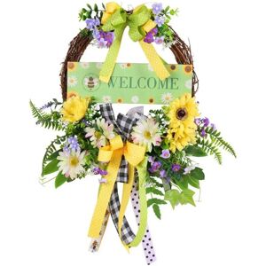 Sodial 3x(Welcome Spring Wreath Welcome Sign Decorative Wreath With Bow And Flower1025 Sodial 3x(Welcome Spring Wreath Welcome Sign Decorative Wreath With Bow And Flower1025