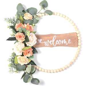 Sodial 3x(Welcome Sign For Front Door, Wood Beads And Eucalyptus Wreath, Indoor4481 Sodial 3x(Welcome Sign For Front Door, Wood Beads And Eucalyptus Wreath, Indoor4481