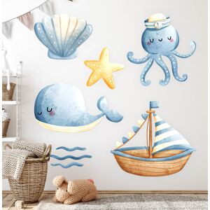 Coloray Room Decoration Decal Stickers Kids Sea Creatures And Boat In Pastel Watercolor Coloray Room Decoration Decal Stickers Kids Sea Creatures And Boat In Pastel Watercolor