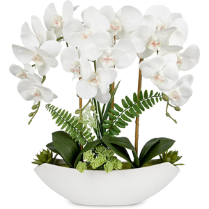 Does Not Apply 18\" Orchid Artificial Flowers White Fake Orchid Silk Flowers With Ceramic Pot La Does Not Apply 18\" Orchid Artificial Flowers White Fake Orchid Silk Flowers With Ceramic Pot La