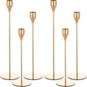 Ymhpride 6 Pcs Gold Candle Holders Taper Candlestick Holders, Metal Tall Candle Ymhpride 6 Pcs Gold Candle Holders Taper Candlestick Holders, Metal Tall Candle