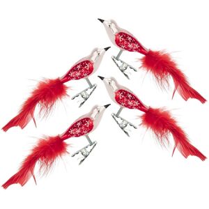 Großhandel Dregeno Thuringian Christmas Ornaments Bird Mini White Red With Stars 4er-Set 12x5x3cm Großhandel Dregeno Thuringian Christmas Ornaments Bird Mini White Red With Stars 4er-Set 12x5x3cm