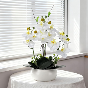 Does Not Apply Artificial Orchid Flowers In Ceramic Pot - Realistic White Silk Phalaenopsis Flo Does Not Apply Artificial Orchid Flowers In Ceramic Pot - Realistic White Silk Phalaenopsis Flo