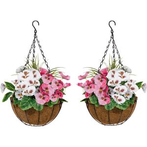 Greenbrokers 2x Artificial Hanging Baskets Pink White Pansies Decorative Grasses Greenbrokers 2x Artificial Hanging Baskets Pink White Pansies Decorative Grasses