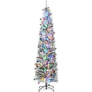 Homcom 7.5' Artificial Christmas Tree With Flocked Tips, Led Lights, Decoration Homcom 7.5' Artificial Christmas Tree With Flocked Tips, Led Lights, Decoration