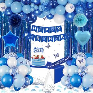 Blue Birthday Decorations With Happy Birthday Banner, Latex Confetti Star Heart Blue Birthday Decorations With Happy Birthday Banner, Latex Confetti Star Heart