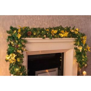 Garden Mile® Christmas Light Up Garland Warm White Led Luxury 9ft Artificial Gold Poinsettia Garden Mile® Christmas Light Up Garland Warm White Led Luxury 9ft Artificial Gold Poinsettia