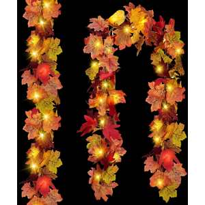 Branded 2 Pack Fall Leaf Garland With Lights,Fall Decor Halloween String Lights Artifici Branded 2 Pack Fall Leaf Garland With Lights,Fall Decor Halloween String Lights Artifici