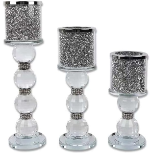 Does Not Apply 3 Tier Candle Holder Pillar Set Silver Candle Stick Crushed Diamond Crystal Diam Does Not Apply 3 Tier Candle Holder Pillar Set Silver Candle Stick Crushed Diamond Crystal Diam