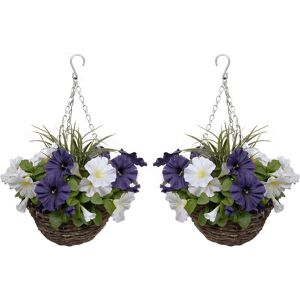 Greenbrokers 2x Artificial Hanging Baskets Dark Purple White Petunias Grasses Greenbrokers 2x Artificial Hanging Baskets Dark Purple White Petunias Grasses