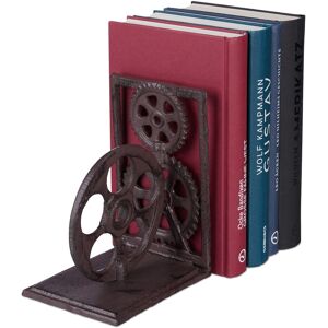 Relaxdays Set Of 10 Retro Cast Iron Bookends, Vintage Book Support, Steampunk Gear Design Relaxdays Set Of 10 Retro Cast Iron Bookends, Vintage Book Support, Steampunk Gear Design