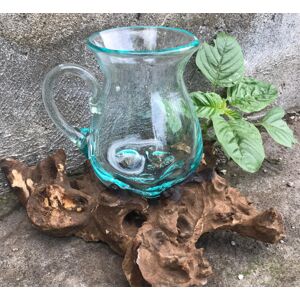 Handmade Molten Glass On Balinese Teak Wood Water Jug Vase Unique Centrepiece Handmade Molten Glass On Balinese Teak Wood Water Jug Vase Unique Centrepiece