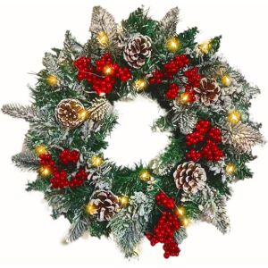 Kukigo Christmas Wreath For Front Door, 45cm/18inch Artificial Garland With 30 Led Lig Kukigo Christmas Wreath For Front Door, 45cm/18inch Artificial Garland With 30 Led Lig
