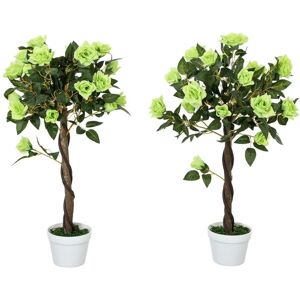 Outsunny Set Of 2 90cm Artificial Rose Tree, Fake Decorative Plant, Green Outsunny Set Of 2 90cm Artificial Rose Tree, Fake Decorative Plant, Green