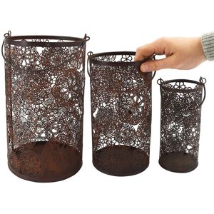 Black Country Metal Works Set Of 3 Sizes Rustic Flower Design Candle Holders Black Country Metal Works Set Of 3 Sizes Rustic Flower Design Candle Holders