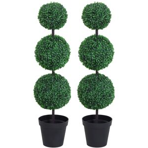 Outsunny Pe Set Of 2 Artificial Boxwood Three Balls Topiary Plant Tree'S Green Outsunny Pe Set Of 2 Artificial Boxwood Three Balls Topiary Plant Tree'S Green