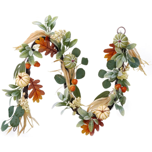 Branded 5feet Autumn Garland With Pumpkins, Artificial Garland Decoration With White Gre Branded 5feet Autumn Garland With Pumpkins, Artificial Garland Decoration With White Gre