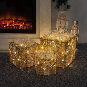 The Christmas Workshop Christmas Led Light-Up Rattan Gift Gold Box White Bow Decoration Warm White 3pcs The Christmas Workshop Christmas Led Light-Up Rattan Gift Gold Box White Bow Decoration Warm White 3pcs