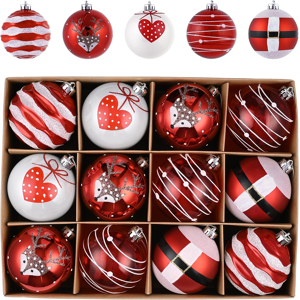Branded Christmas Baubles Set 12pcs 80mm, Red And White Shatterproof Christmas Ball Orna Branded Christmas Baubles Set 12pcs 80mm, Red And White Shatterproof Christmas Ball Orna