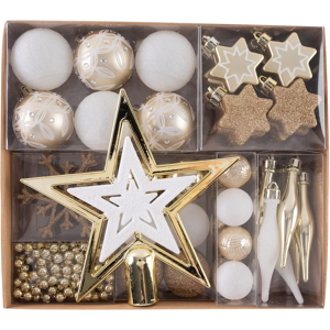 Branded Gold White Christmas Baubles Tree Decorations - 52pcs 3-6cm Shatterproof Balls O Branded Gold White Christmas Baubles Tree Decorations - 52pcs 3-6cm Shatterproof Balls O