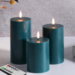 Eywamage Green Flameless Pillar Candles With Remote, Flickering Battery Powered Eywamage Green Flameless Pillar Candles With Remote, Flickering Battery Powered