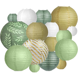 Does Not Apply Party Decorations Paper Lanterns Set, 16pcs Sage Green White And Gold Chinese Ja Does Not Apply Party Decorations Paper Lanterns Set, 16pcs Sage Green White And Gold Chinese Ja
