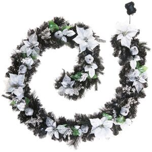 Werchristmas 9ft Christmas Garland – Pre-Lit Black With White & Silver Decor 40 Leds Timer Werchristmas 9ft Christmas Garland – Pre-Lit Black With White & Silver Decor 40 Leds Timer