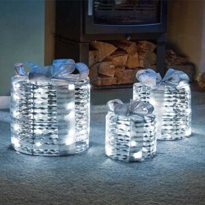 Samuel Alexander Set Of 3 Battery Operated Christmas Glitter Gift Boxes With Cool White Leds Samuel Alexander Set Of 3 Battery Operated Christmas Glitter Gift Boxes With Cool White Leds